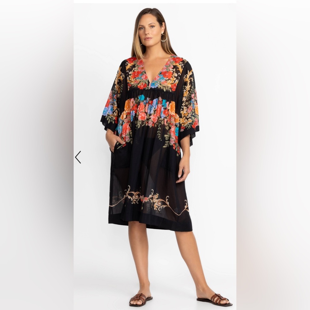 EUC Johnny Was Black Floral Royal Easy Dress